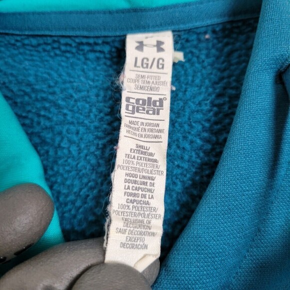 Under Armour Semi Fitted Hoodie Teal Long Sleeve Pullover Sweatshirt Size Large - Picture 10 of 12